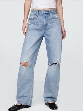 Gap High Rise Barrel Jeans 31 12s Womens Light Indigo Blue Destroy Inseam 28”